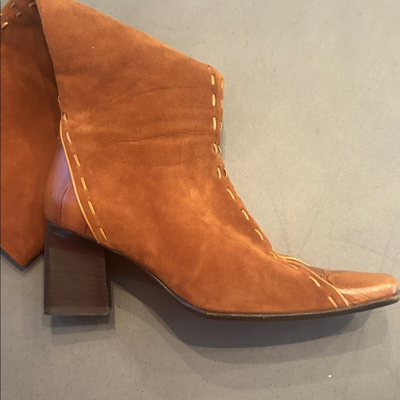Made In Italy Camel Tan Brushed Suede and Leather High Calf Heeled Boots - Picture 4 of 14